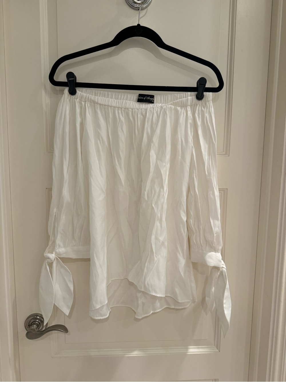 Union Of Angels Off-Shoulder White Tie-Sleeve Blouse